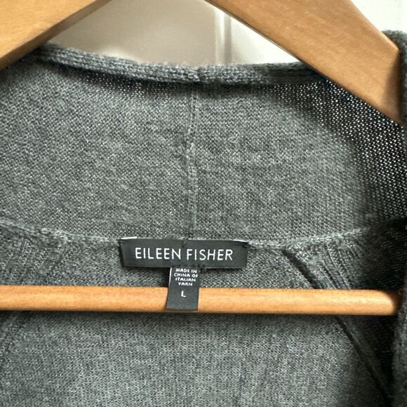 NEW Eileen Fisher Ultra Fine Merino Straight Long Cardigan Black size L $318 - Picture 2 of 4